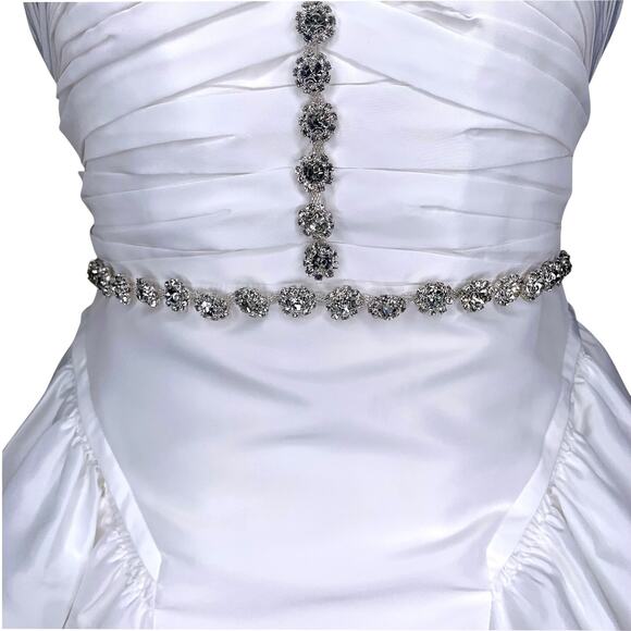 Self-Portrait White Taffeta Diamanté Embellished Trim Halter Neck Mini Dress - Picture 11 of 16